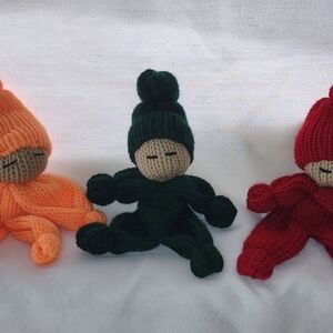 Handmade Knitted Toy Set - Orange, Green, Red